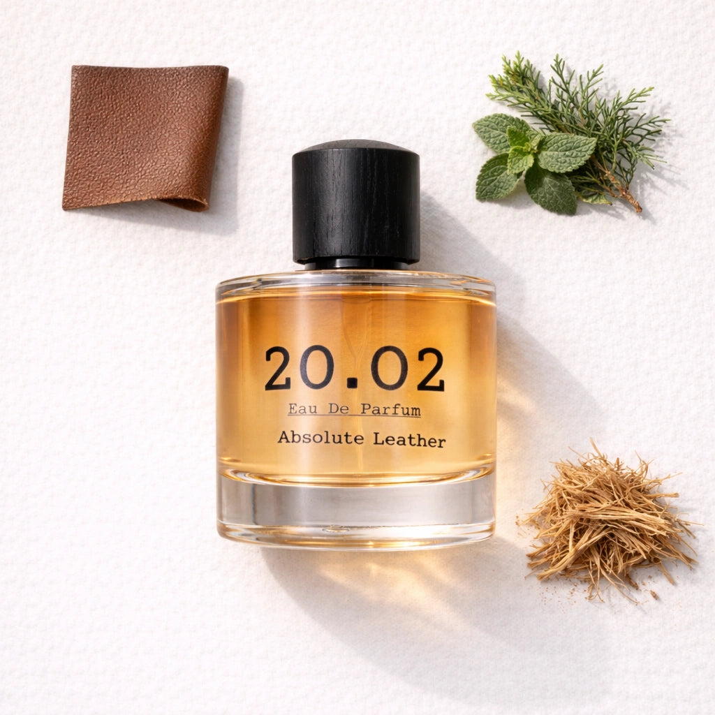 Absolute Leather Flat Lay — 20.O2 Eau de Parfum