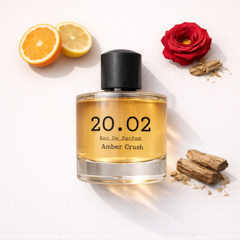Amber Crush Flat Lay — 20.O2 Eau de Parfum