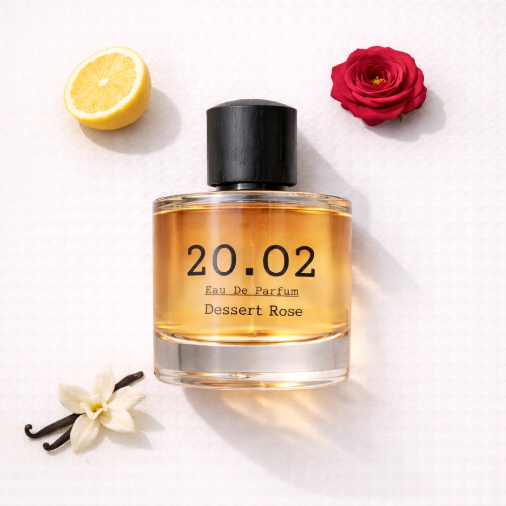 Dessert Rose Flat Lay — 20.O2 Eau de Parfum