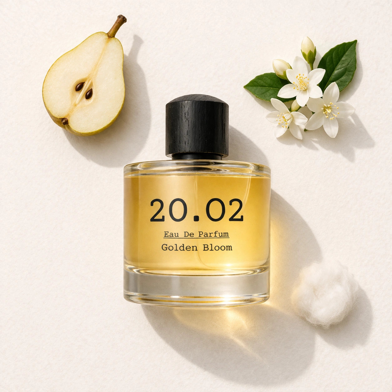 Golden Bloom Flat Lay — 20.O2 Eau de Parfum