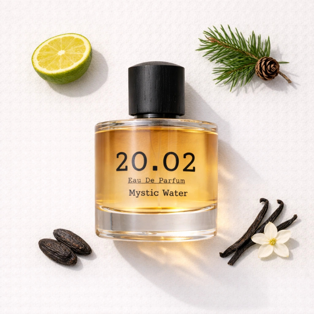 Mystic Water Flat Lay — 20.O2 Eau de Parfum