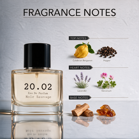 Noir Sauvage perfume bottle by 20.O2, made in the UAE