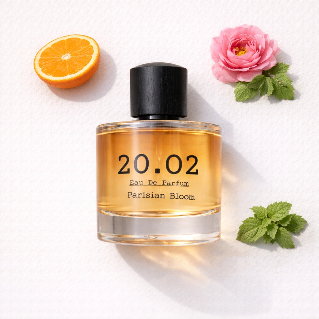 Parisian Bloom Flat Lay — 20.O2 Eau de Parfum