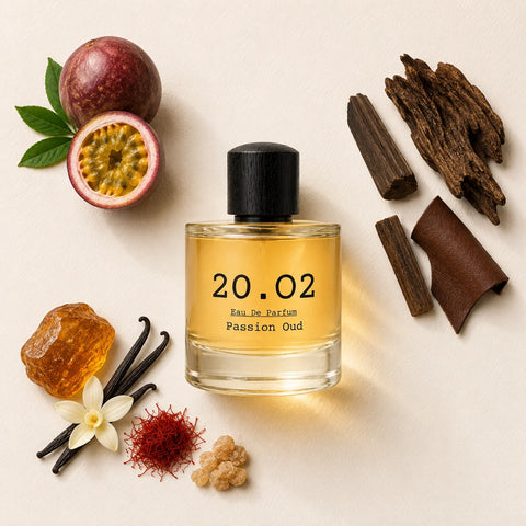 Passion Oud by 20.O2, flat lay