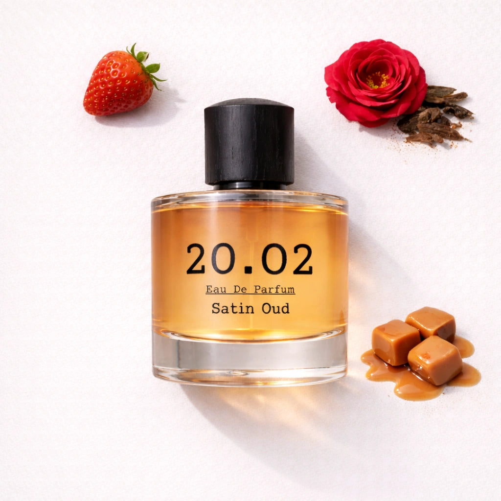 Satin Oud Flat Lay — 20.O2 Eau de Parfum