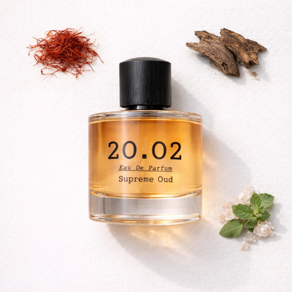 Supreme Oud Flat Lay — 20.O2 Eau de Parfum
