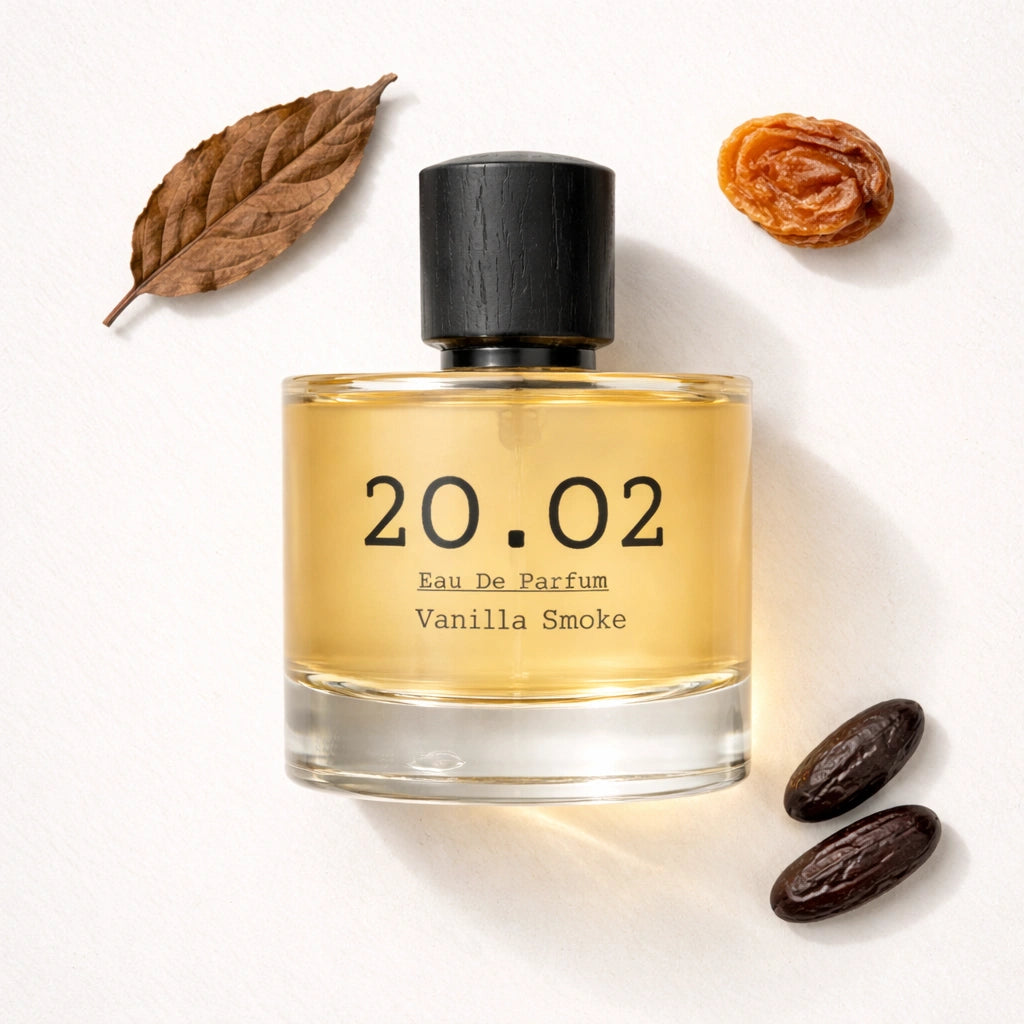 Vanilla Smoke Flat Lay — 20.O2 Eau de Parfum