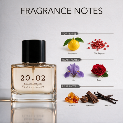 Velvet Allure perfume bottle by 20.O2, made in the UAE