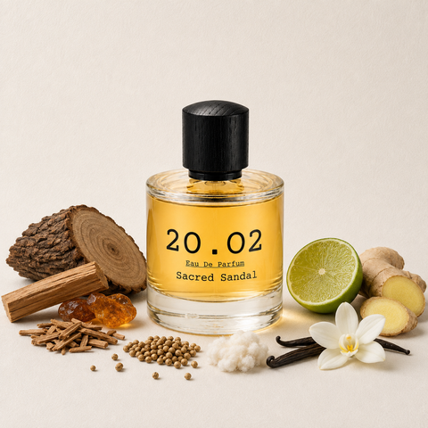Sacred Sandal by 20.O2, angled view of the bottle